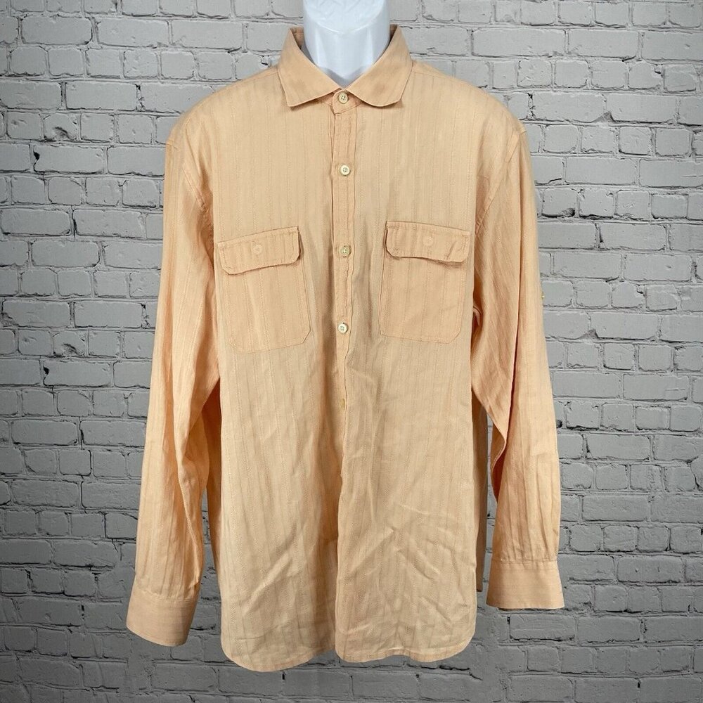 Tommy Bahama Peach Orange Linen Cotton Lightweight Button Up Shirt Size Large L